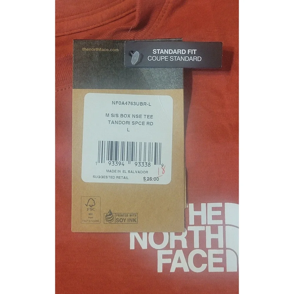 The North Face Mens S/S Box NSE Tee Tandori Spice Red NF0A4763UBR-L Large NEW